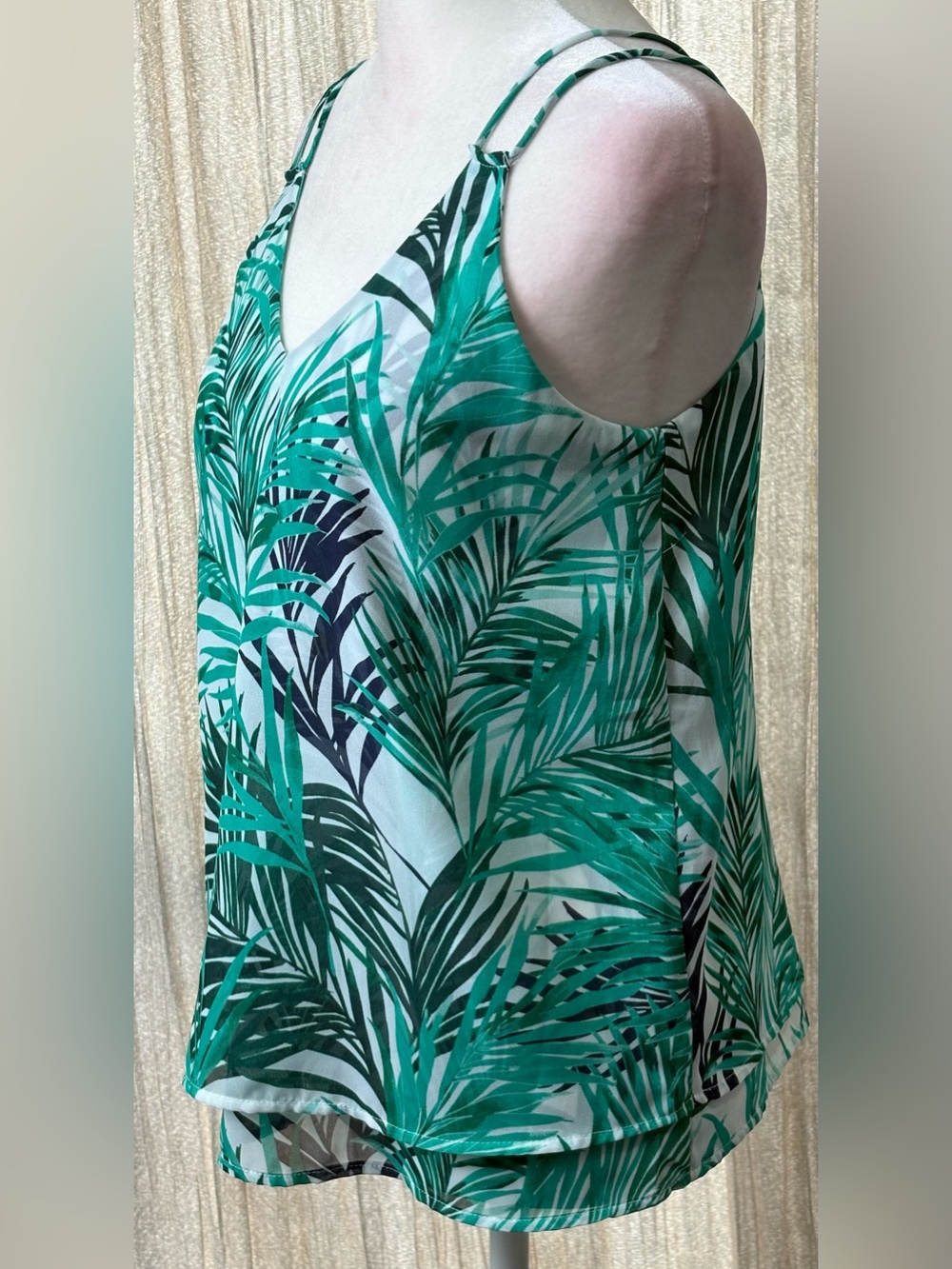 Ann Taylor Factory Green Tropical Palm Print Cami Tank Top XS